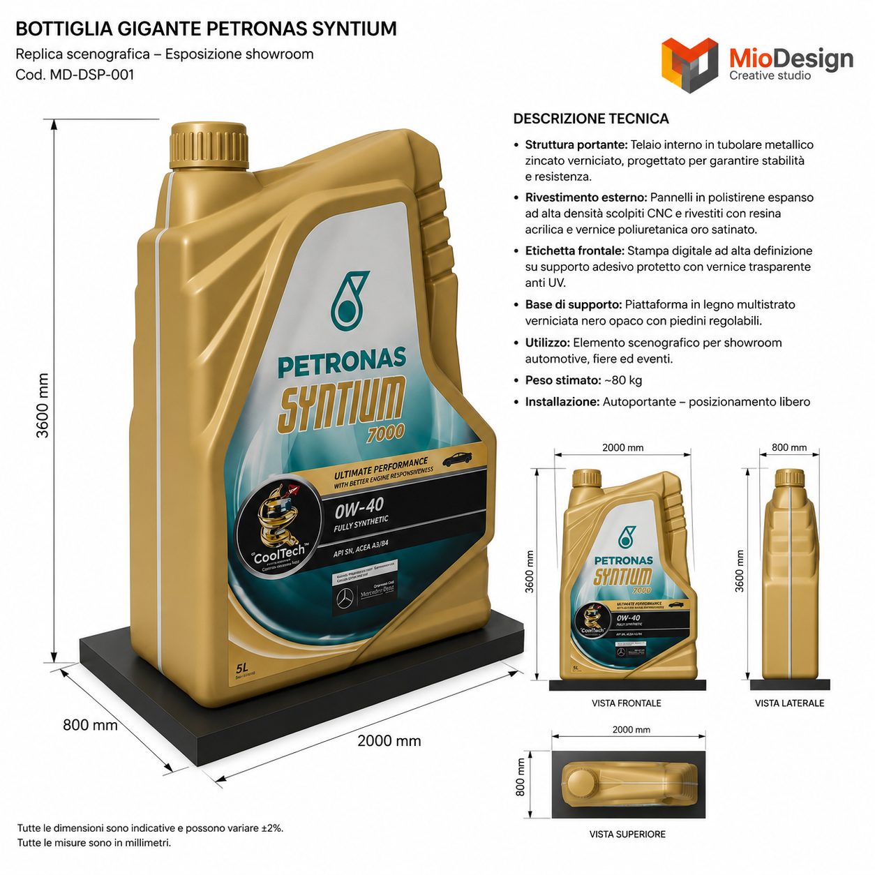 Bottiglia gigante Petronas Syntium H 360cm × L 200cm × P 80 cm chiedere preventivo