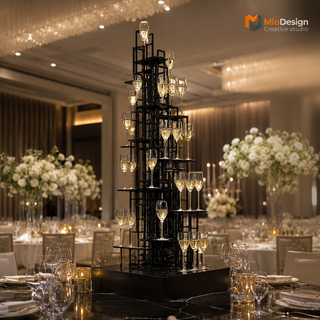 Luxury asimmetric champagne tower