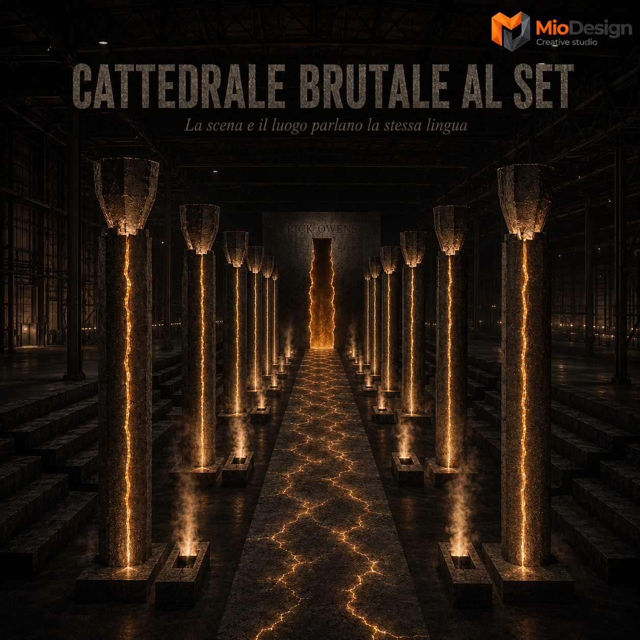 Progetto LA CATTEDRALE BRUTALE sfilata Rick Owens location SET Scalo Eventi Torino