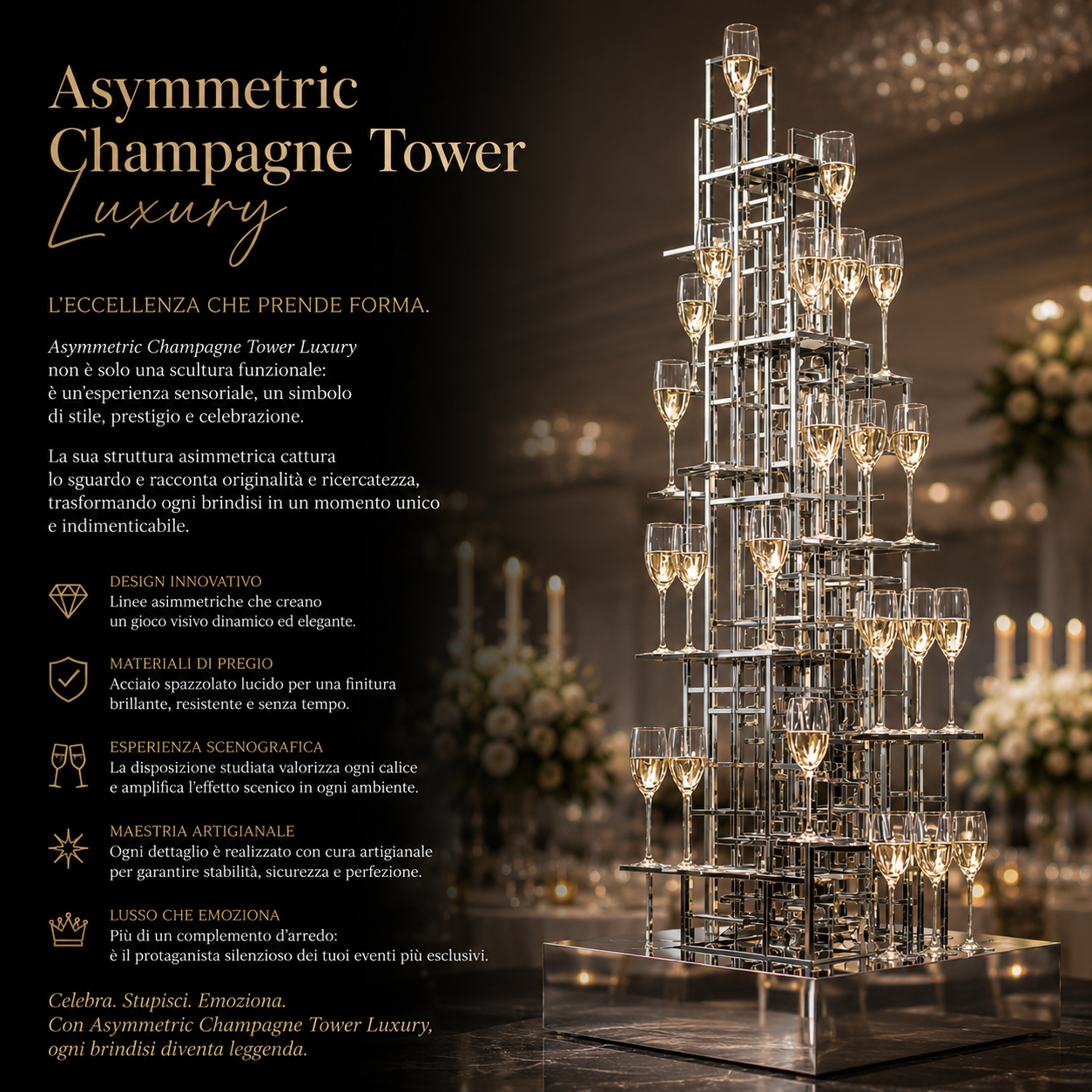 Luxury asimmetric champagne tower