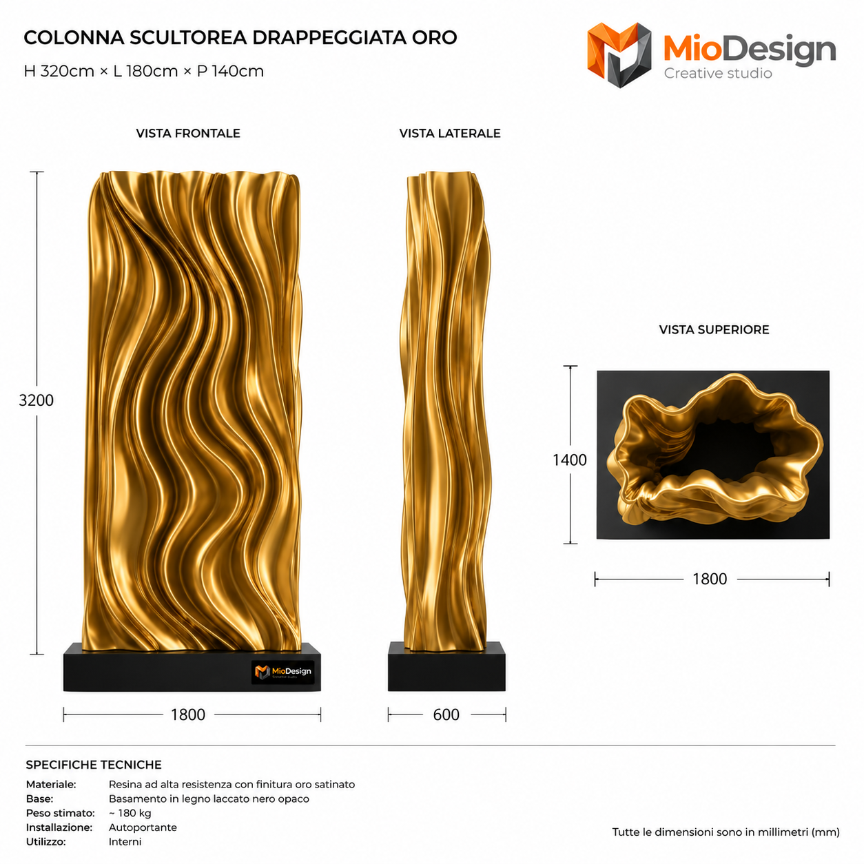 Drappeggio oro 3D chiedere preventivo