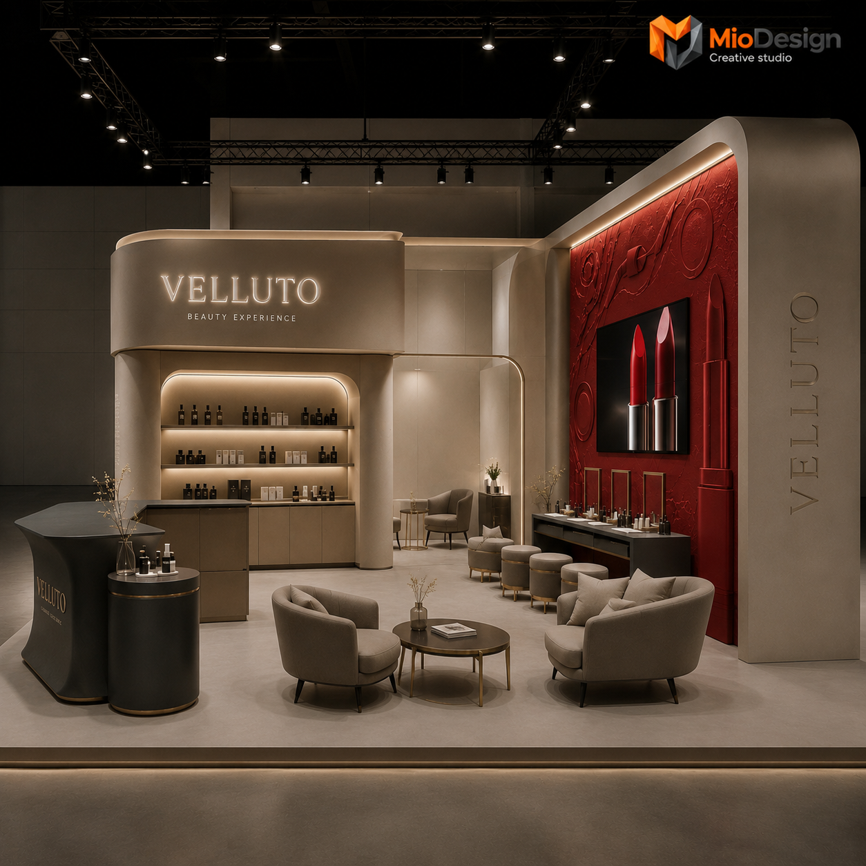 Progetto stand 4x4 mt VELLUTO fiera Cosmoprof