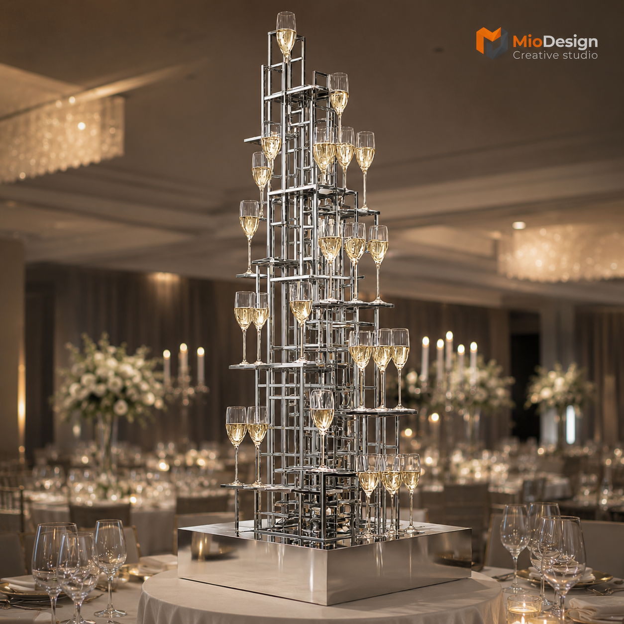 Luxury asimmetric champagne tower
