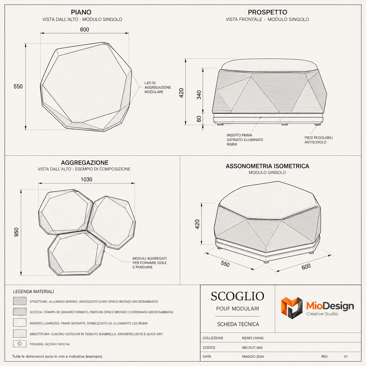 Scoglio  "scogli affioranti"  Pouf modulari