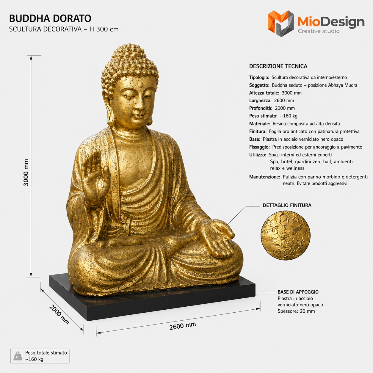 Buddha dorato.                               H 300cm × L 260cm × P 200 cm richiedere preventivo